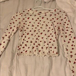 Forever 21 long sleeve white top with roses